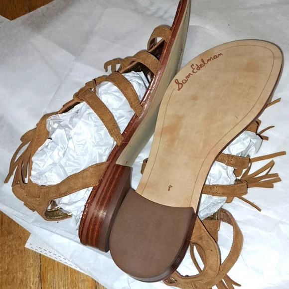 Sam Edelman Strappy Western Fringe Sandals. Brown Suede Leather. SIZE 8 - Picture 6 of 7